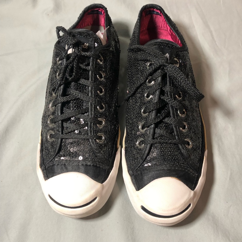 Converse/ Jack Purcell Black Sequin Women's Sneakers - Picture 2 of 8